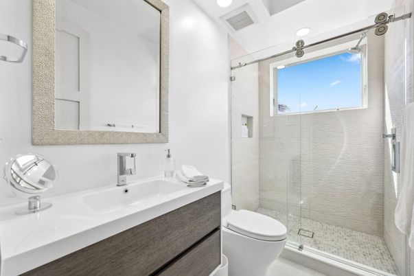 Bathroom, Glass Shower, Interior, Recessed Lighting