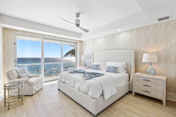 Bedroom, Interior, Recessed Lighting, Water, Wood Texture Flooring