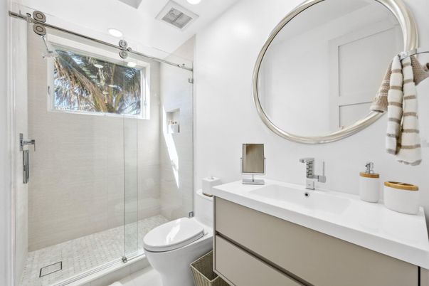 Bathroom, Glass Shower, Interior, Recessed Lighting