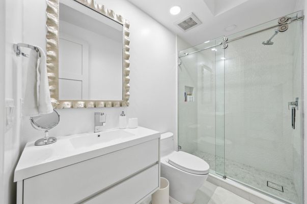 Bathroom, Glass Shower, Interior, Recessed Lighting