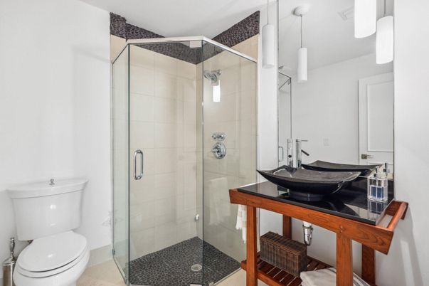 Bathroom, Glass Shower, Interior, Pendant Lights