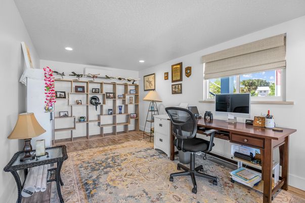 Home Office, Interior, Recessed Lighting, Wood Texture Flooring