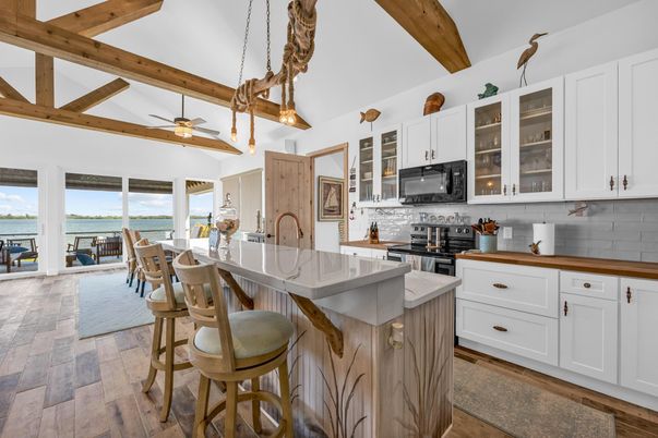 Interior, Kitchen, Pendant Lights, Water, Wooden Beams