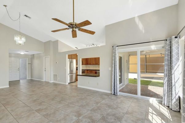 Empty room, Interior, Kitchen, Pendant Lights