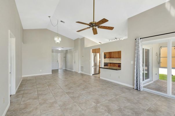 Empty room, Interior, Kitchen, Pendant Lights