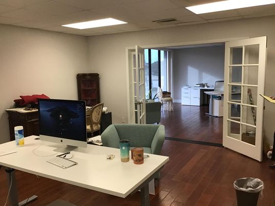Home Office, Interior, Recessed Lighting, Wood Texture Flooring