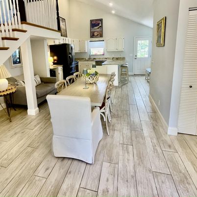 Dining room, Interior, Kitchen, Living room, Recessed Lighting, Wood Texture Flooring