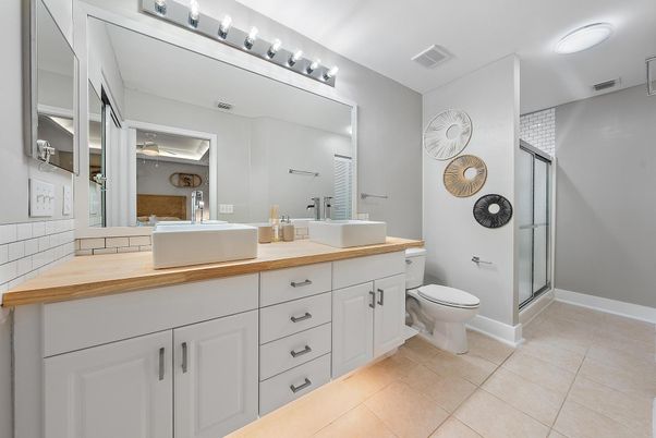 Bathroom, Dual Sink Vanities, Glass Shower, Interior