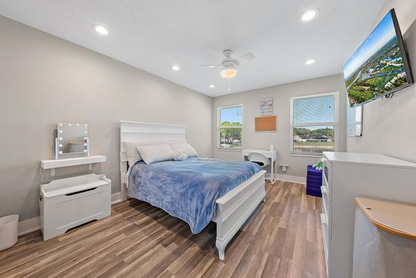 Bedroom, Interior, Recessed Lighting, Wood Texture Flooring