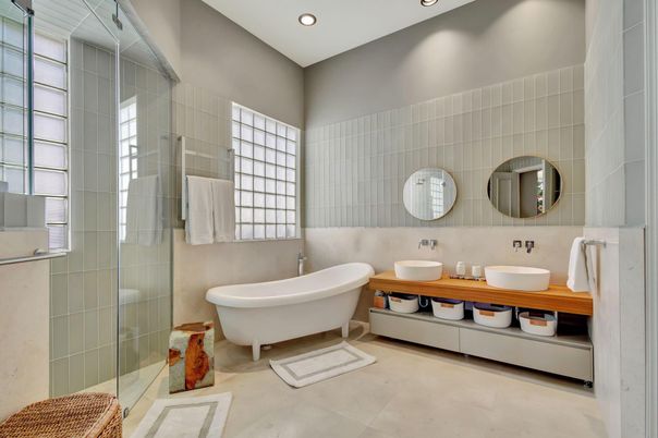 Bathroom, Dual Sink Vanities, Free Standing Baths, Glass Shower, Interior, Recessed Lighting