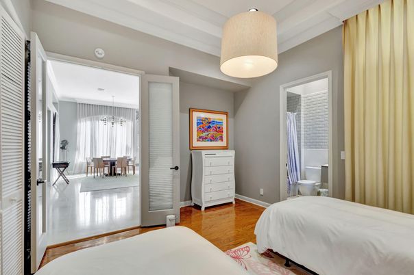 Bedroom, Interior, Pendant Lights, Wood Texture Flooring