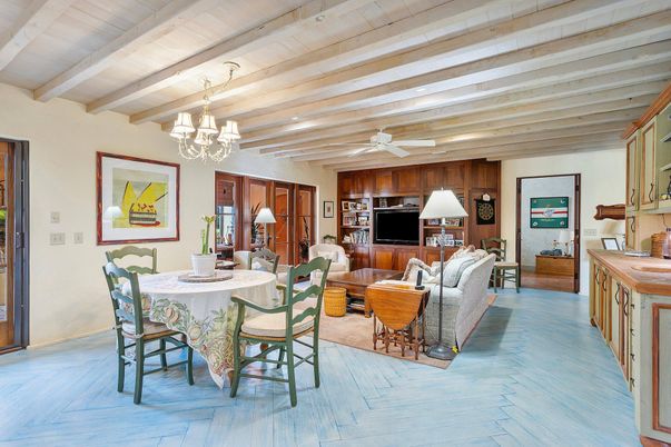 Chandelier, Dining room, Interior, Living room, Wooden Beams, Wooden Ceilings, Wood Texture Flooring