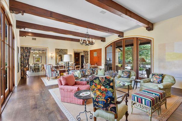 Chandelier, Dining room, Interior, Living room, Wooden Beams, Wood Texture Flooring