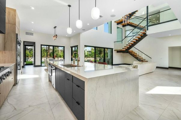 Interior, Kitchen, Marble, Pendant Lights, Recessed Lighting