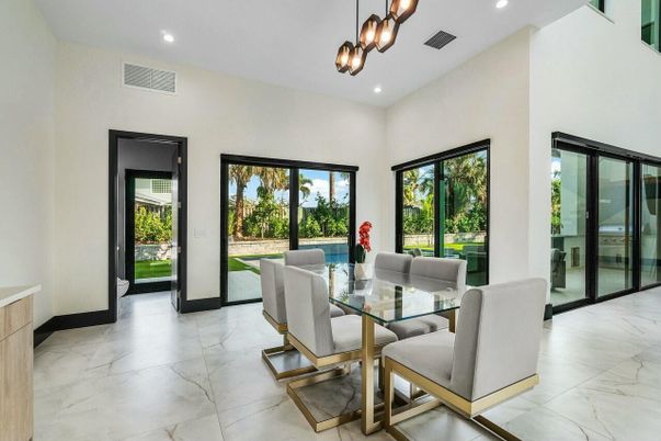 Dining room, Interior, Marble, Pendant Lights, Recessed Lighting