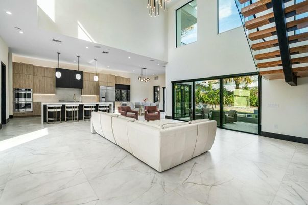 Dining room, Interior, Kitchen, Living room, Marble, Pendant Lights, Recessed Lighting, Stainless Steel Appliances