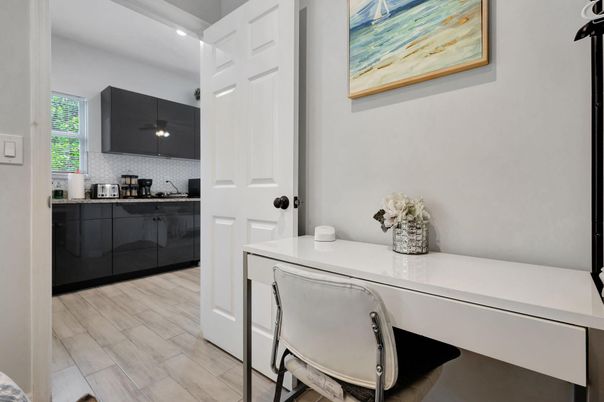 Interior, Kitchen, Recessed Lighting, Wood Texture Flooring
