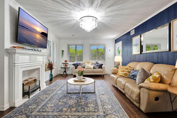 Chandelier, Fireplace, Interior, Living room, Wood Texture Flooring