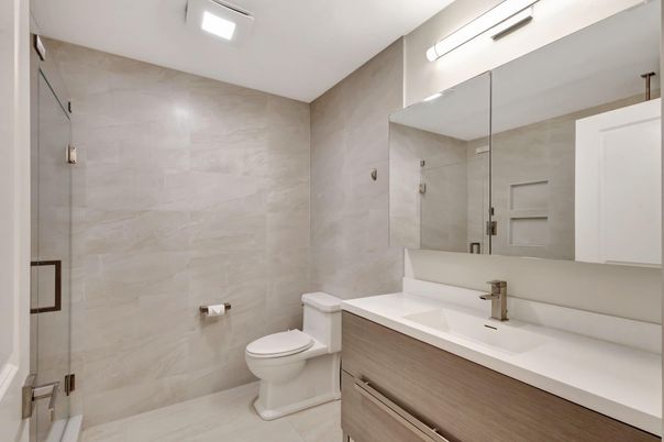 Bathroom, Glass Shower, Interior, Marble Walls, Recessed Lighting