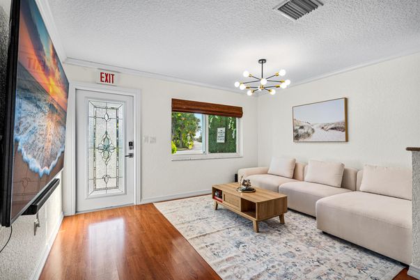 Interior, Living room, Pendant Lights, Wood Texture Flooring