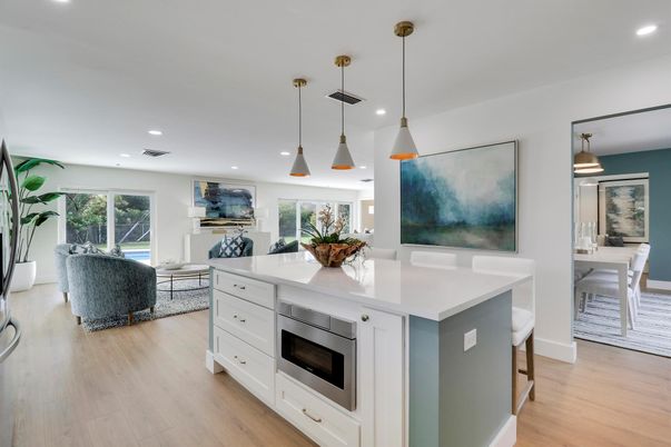Dining room, Interior, Kitchen, Living room, Pendant Lights, Recessed Lighting, Wood Texture Flooring