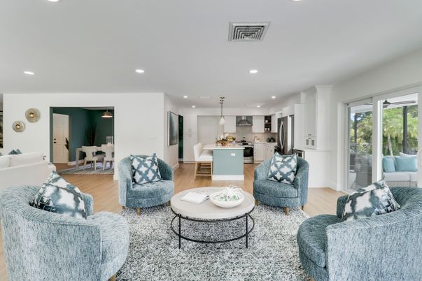 Dining room, Interior, Kitchen, Living room, Pendant Lights, Recessed Lighting, Stainless Steel Appliances, Wood Texture Flooring
