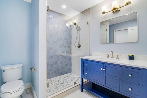 Bathroom, Glass Shower, Interior, Recessed Lighting