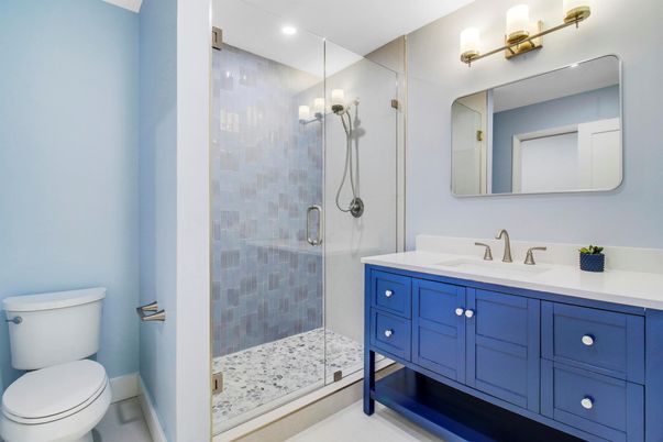 Bathroom, Glass Shower, Interior, Recessed Lighting