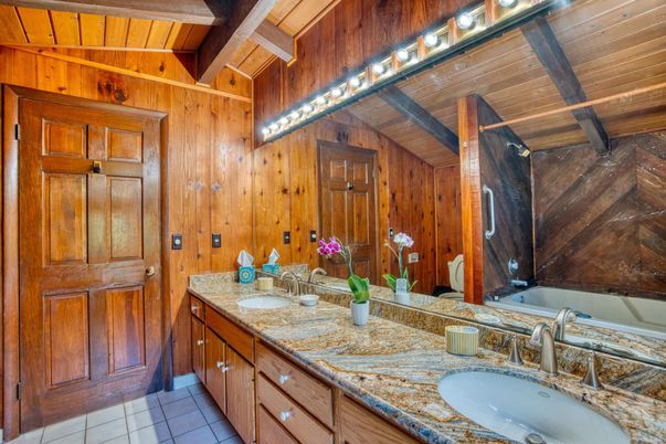 Bathroom, Dual Sink Vanities, Interior, Wooden Beams, Wooden Ceilings, Wooden Walls