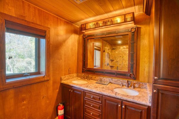 Bathroom, Dual Sink Vanities, Interior, Wooden Ceilings, Wooden Walls