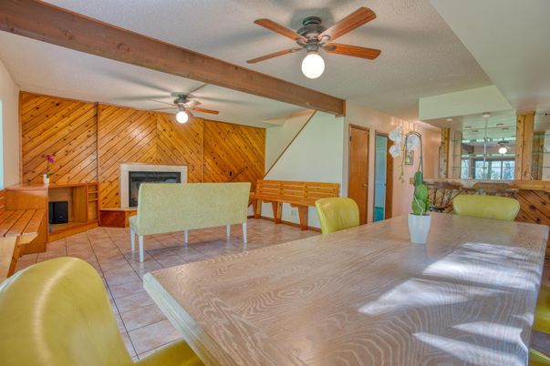Dining room, Fireplace, Interior, Wooden Beams, Wooden Walls