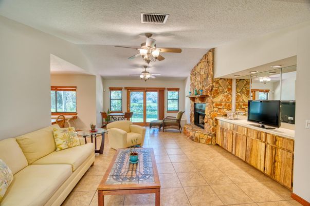 Dining room, Fireplace, Interior, Living room, Stone Walls