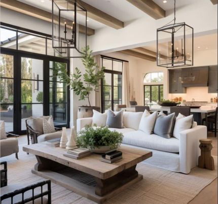Dining room, Interior, Kitchen, Living room, Pendant Lights, Recessed Lighting, Wooden Beams
