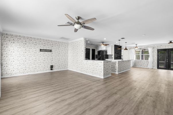 Empty room, Interior, Recessed Lighting, Wood Texture Flooring