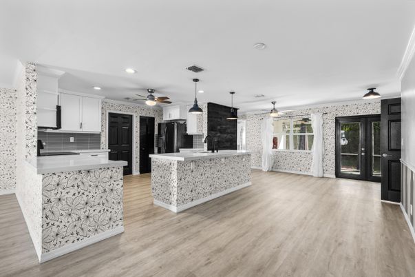 Interior, Kitchen, Pendant Lights, Recessed Lighting, Wood Texture Flooring