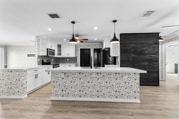 Interior, Kitchen, Pendant Lights, Recessed Lighting, Wood Texture Flooring