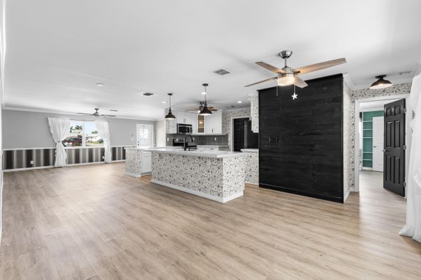 Interior, Kitchen, Recessed Lighting, Wood Texture Flooring