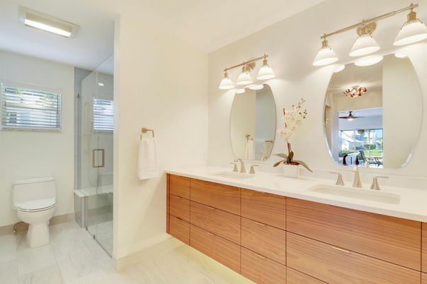 Bathroom, Dual Sink Vanities, Glass Shower, Interior, Marble