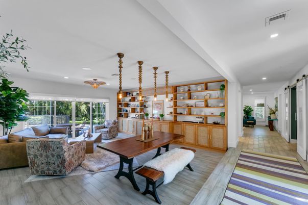 Interior, Living room, Pendant Lights, Recessed Lighting, Wood Texture Flooring