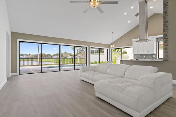 Interior, Living room, Pendant Lights, Recessed Lighting, Wood Texture Flooring