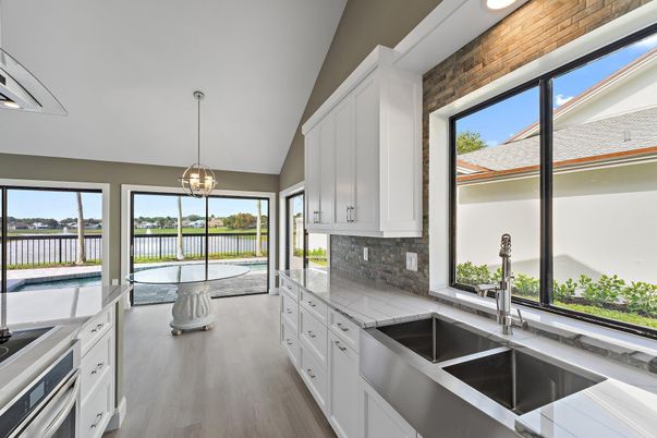 Interior, Kitchen, Pendant Lights, Recessed Lighting, Water, Wood Texture Flooring