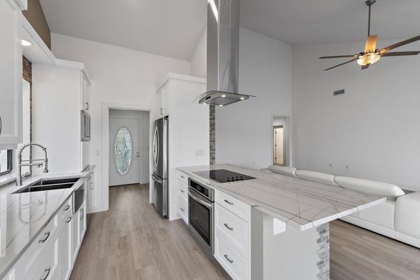 Interior, Kitchen, Recessed Lighting, Wood Texture Flooring