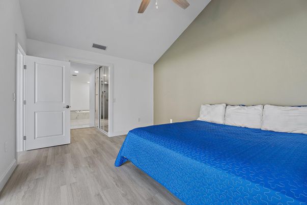 Bedroom, Interior, Recessed Lighting, Wood Texture Flooring