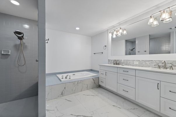 Bathroom, Dual Sink Vanities, Interior, Marble, Recessed Lighting