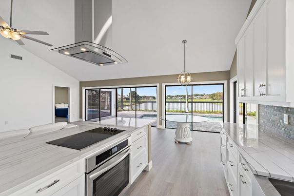 Interior, Kitchen, Pendant Lights, Stainless Steel Appliances, Wood Texture Flooring