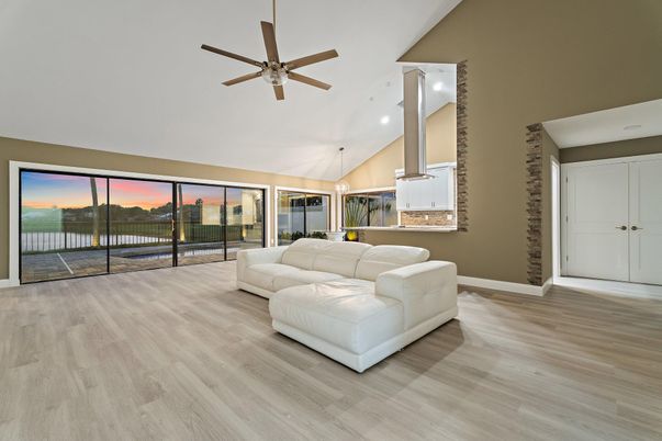 Interior, Living room, Pendant Lights, Recessed Lighting, Wood Texture Flooring