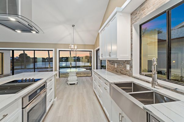 Interior, Kitchen, Pendant Lights, Stainless Steel Appliances, Wood Texture Flooring