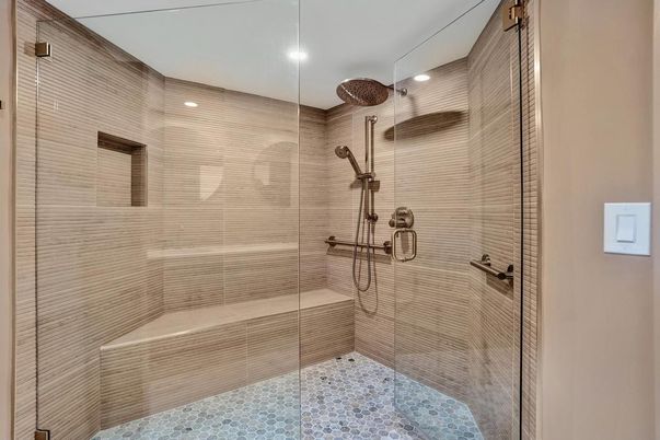 Bathroom, Glass Shower, Interior, Recessed Lighting