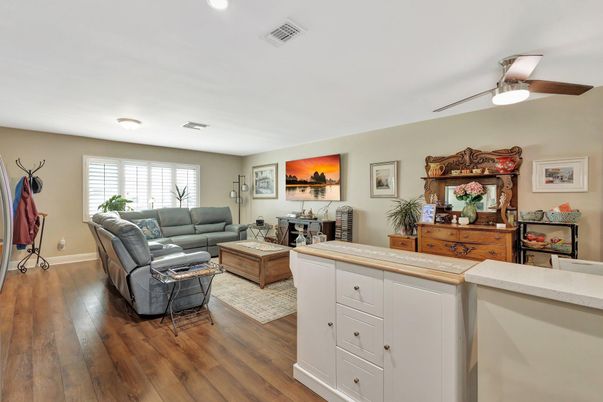 Interior, Living room, Recessed Lighting, Wood Texture Flooring