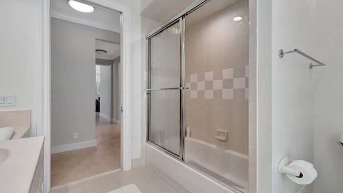 Bathroom, Glass Shower, Interior, Recessed Lighting
